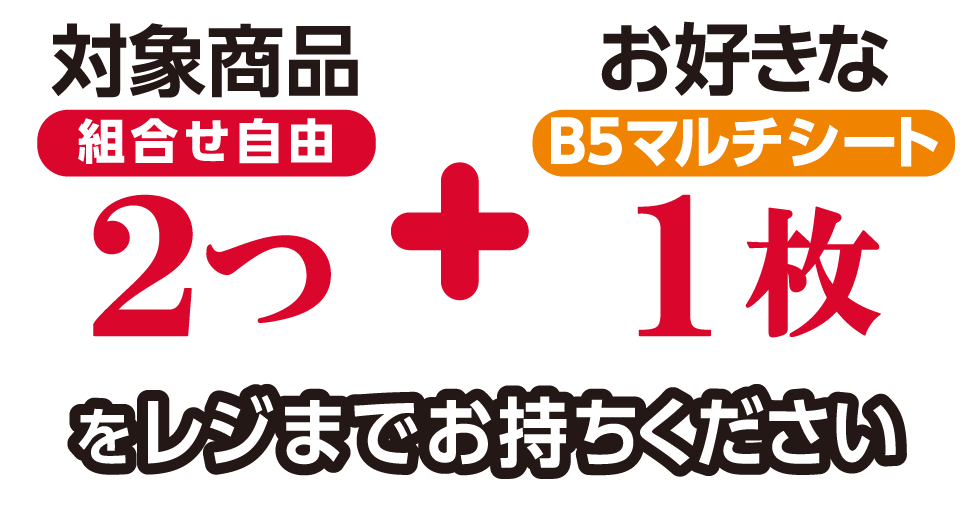 対象商品(組合せ自由)2つ+お好きなB5マルチシート1枚をレジまでお持ちください