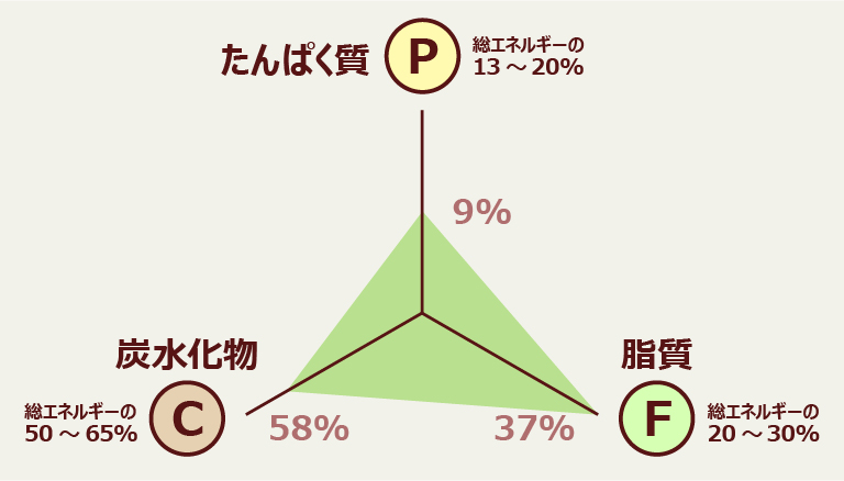たんぱく質（P）9% 脂質（F）37% 炭水化物（C）58%