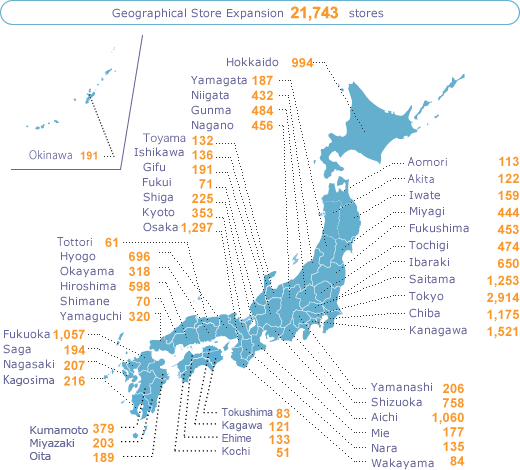 各行政区分の店舗数マップ