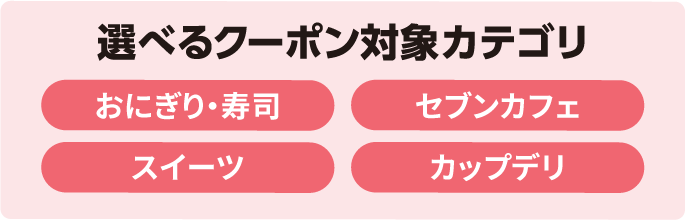 選べるクーポン対象カテゴリ おにぎり・寿司 セブンカフェ スイーツ カップデリ