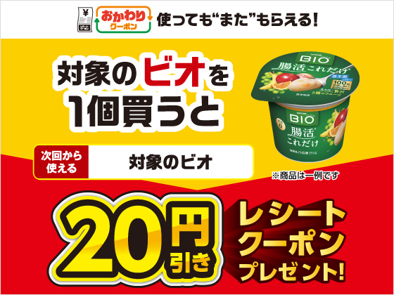 対象商品購入で20円引きクーポンもらえる