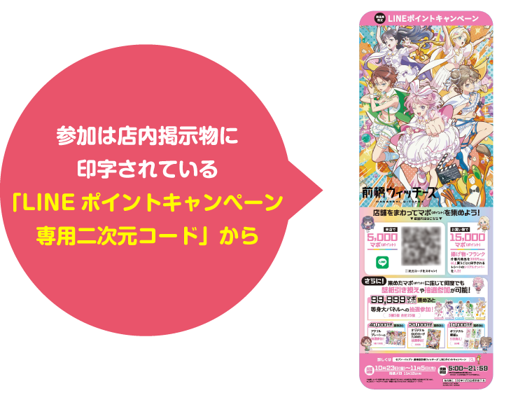 参加は店内掲示物に印字されている「LINEポイントキャンペーン専用二次元コード」から 掲示物イメージ