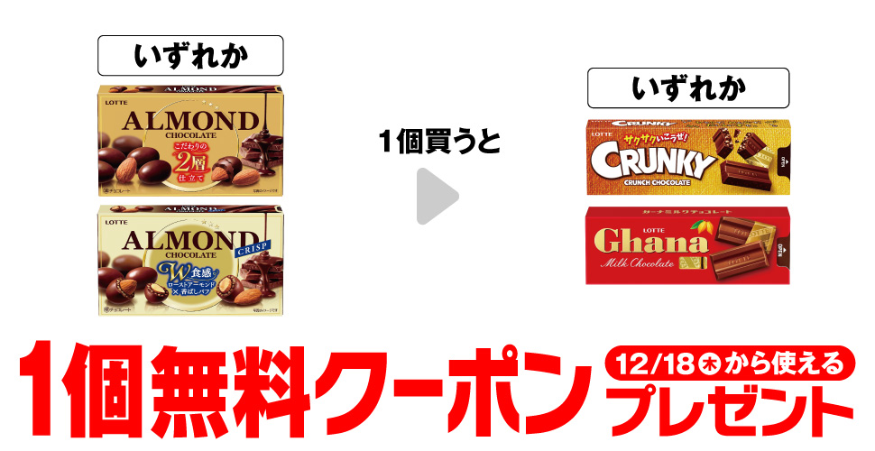 セブンイレブン【ロッテ クランキー・ガーナ スリムパック】コンビニ無料引換券クーポン