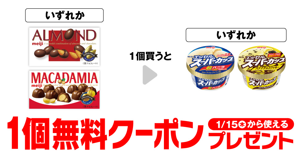 明治アーモンドチョコ購入で【エッセルスーパーカップ】コンビニ無料引換券クーポンプレゼント