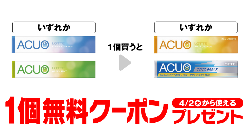 ロッテ アクオ【コンビニ無料引換券クーポン】がもらえるキャンペーン