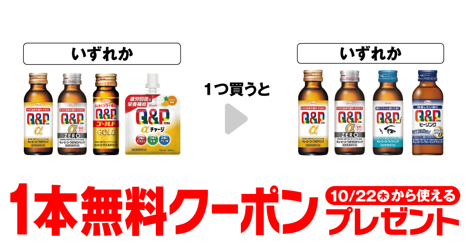 キューピーコーワで【コンビニ無料引換券クーポン】1本購入で1本もらえる