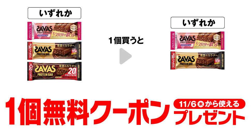 明治ザバス【プロテインバー無料クーポン】セブンイレブンで1個買うと1個もらえる