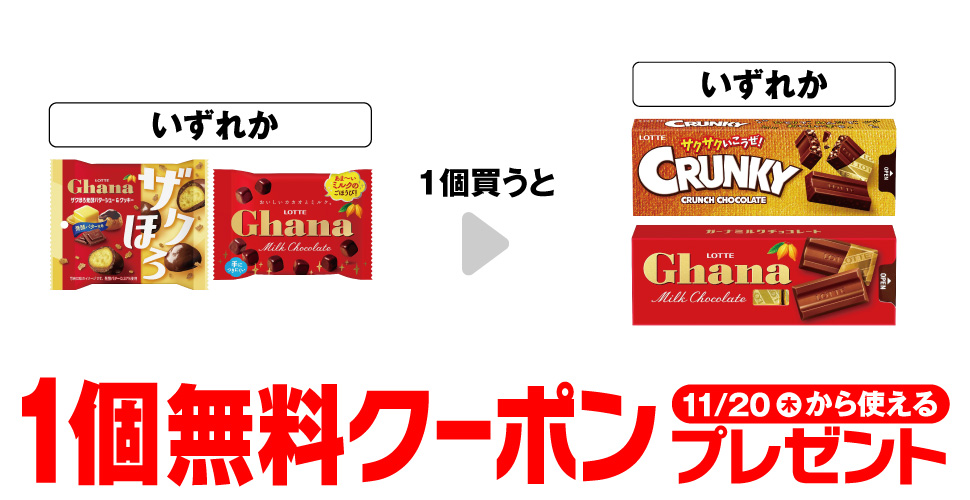 セブンイレブン【ロッテ クランキー・ガーナ スリムパック】コンビニ無料引換券クーポンキャンペーン