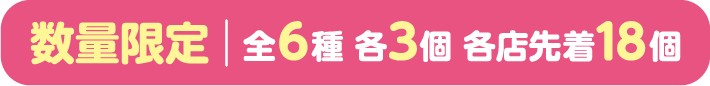 数量限定 全6種 各3個 各店先着18個