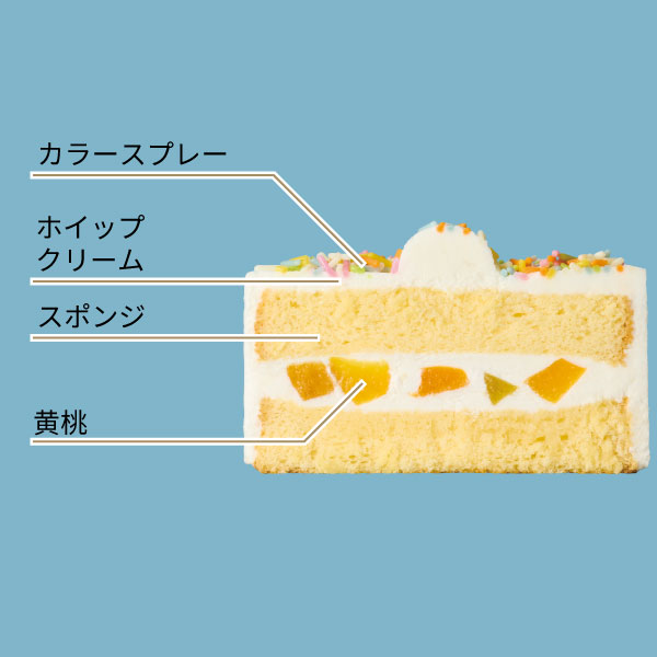 イメージ カラースプレー ホイップクリーム スポンジ 黄桃