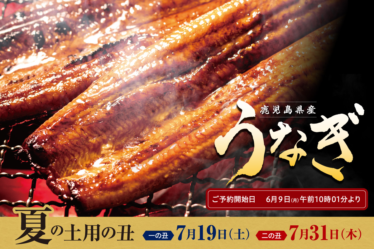 鹿児島県産 うなぎ ご予約開始日 6月9日(月)午前10時01分より 夏の土用の丑 一の丑 7月19日(土) 二の丑 7月31日(木)
