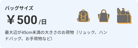 バッグサイズ 1日500円 最大辺が45cm未満の大きさのお荷物（リュック、ハンドバッグ、お手荷物など）
