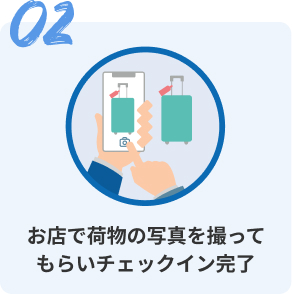 02 お店で荷物の写真を撮ってもらいチェックイン完了