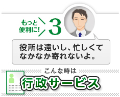 もっと便利に！[3]役所は遠いし、忙しくてなかなか寄れないよ。こんな時は「行政サービス」
